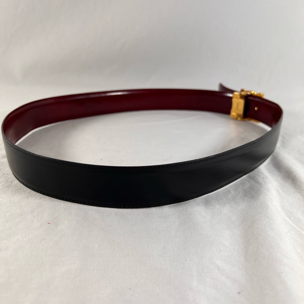 CARTIER Paris Burgundy and Black Leather Reversible Logo Belt Woman 28"/ 31" - Picture 9 of 10